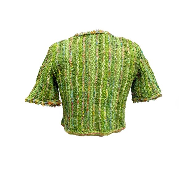 Y2K Cici Bianca Green Knit Short Sleeve Top – Metallic Rainbow Textures & Hook C - Picture 3 of 4